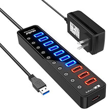 Load image into Gallery viewer, Powered USB 3.0 Hub, Atolla USB 3.0 Data Hub 11 Ports - 7 USB 3.0 Data Ports + 4 Smart Charging Port with Individual On/Off Switches and 12V/4A Power Adapter USB Hub 3.0 Splitter

