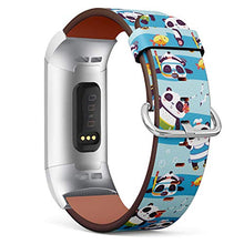 Load image into Gallery viewer, Replacement Leather Strap Printing Wristbands Compatible with Fitbit Charge 3 / Charge 3 SE - Cartoon Style Beach Panda
