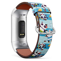 Replacement Leather Strap Printing Wristbands Compatible with Fitbit Charge 3 / Charge 3 SE - Cartoon Style Beach Panda