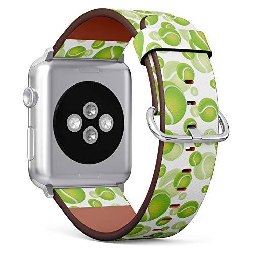 Q-Beans Watchband, Compatible with Big Apple Watch 42mm / 44mm, Replacement Leather Band Bracelet Strap Wristband Accessory // Tennis Balls Pattern