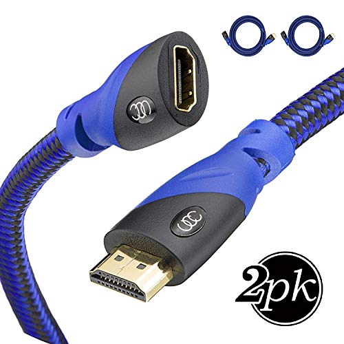 HDMI Extender - Male to Female, Extension Cable - 15 Feet - 2 Pack - High-Speed 4k HDMI Extender 15ft