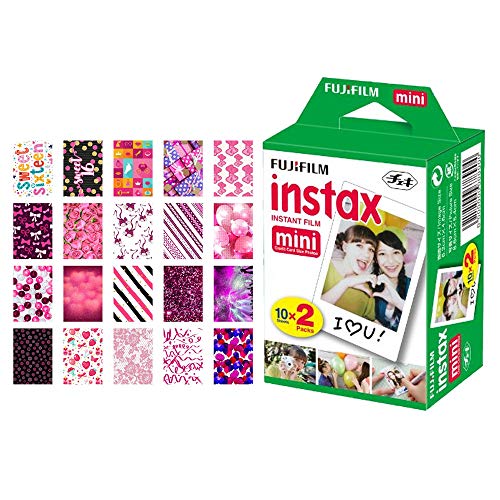 Fujifilm instax Mini Instant Film (20 Exposures) + 20 Sticker Frames for Fuji Instax Prints Sweet 16 Package