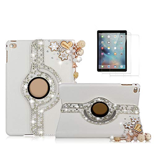 STENES iPad Pro 10.5 Case - Stylish - 3D Handmade Bling Crystal Heart Pendant Flowers Floral 360 Degree Rotating Stand Case Smart Cover Auto Sleep/Wake Feature for iPad Pro 10.5 inch - Gold