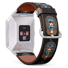 Load image into Gallery viewer, (Tribal Native American Indian Girl Wearing Wolf Skin) Patterned Leather Wristband Strap for Fitbit Ionic,The Replacement of Fitbit Ionic smartwatch Bands
