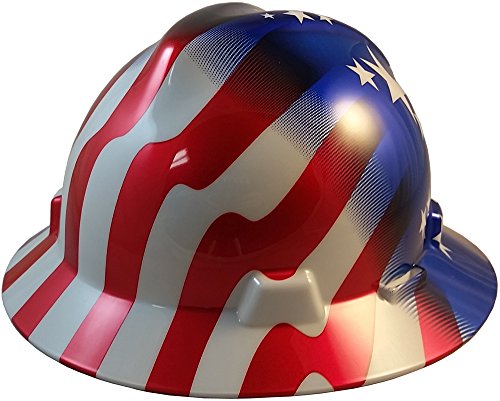 Msa Full Brim Patriotic Hard Hat With American Stars And Stripes Hard Hats   One Touch Suspensionâ 