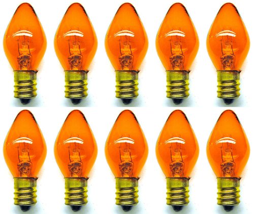 CEC Industries #7C7/TA/120V (Amber) Bulbs, 120 V, 7 W, E12 Base, C-7 shape (Box of 10)