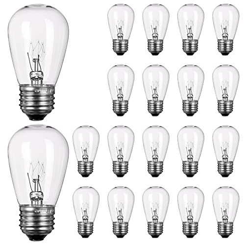 MineTom 20-Pack S14 Replacement Light Bulbs - 11 Watt Warm Incandescent Edison Light Bulbs with E26 Medium Base for Commercial Grade Outdoor Patio String Lights