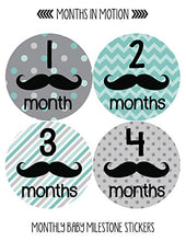 Load image into Gallery viewer, Months in Motion Baby Monthly Stickers - Baby Milestone Stickers - Newborn Boy Stickers - Month Stickers for Baby Boy - Baby Boy Stickers - Newborn Monthly Milestone Stickers - Mustache
