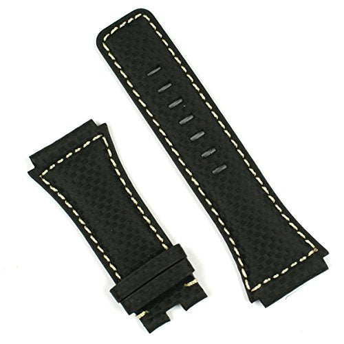 Black Carbon Fiber Style with White-Stitch Watchband for Bell & Ross Dive Watch BR02