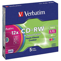 Verbatim 5PK Colours 80Min 12X CD-RW JCMOQ X20