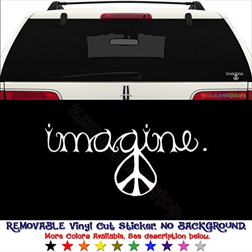 GottaLoveStickerz Imagine Peace Sign Removable Vinyl Decal Sticker for Laptop Tablet Helmet Windows Wall Decor Car Truck Motorcycle - Size (20 Inch / 50 cm Wide) - Color (Matte Black)