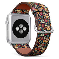 Compatible with Big Apple Watch 42mm, 44mm, 45mm (All Series) Leather Watch Wrist Band Strap Bracelet with Adapters (Day Dead)