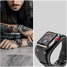 Load image into Gallery viewer, GOSETH Leather Band Compatible with Apple Watch Ultra 49mm Band Leather Strap, Genuine Leather Band with Stainless Clasp for iWatch Series 8 SE 7 6 5 4 3 2 1 45mm 44mm 42mm Band (Black)

