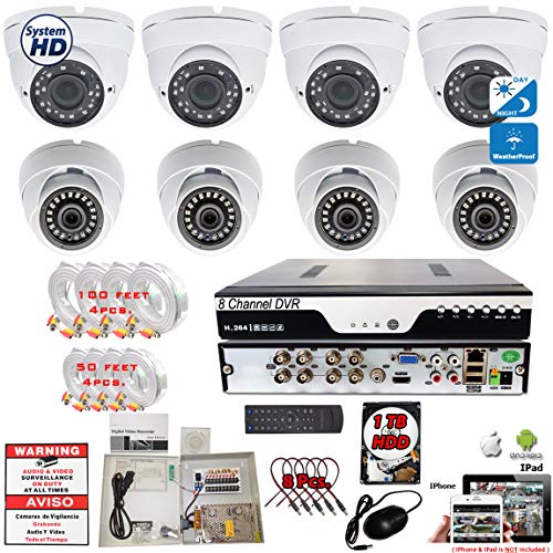 Evertech 8 Channel High-Definition DVR with 8 pcs 1080p HD Dome Cameras 1TB HDD Security Surveillance System