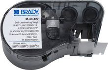 Load image into Gallery viewer, Brady Self-Laminating Vinyl Label Tape (M-49-427) - Black on White, Translucent Tape - Compatible with BMP41, BMP51, and BMP53 Label Makers - 1&quot; Height, .375&quot; Width
