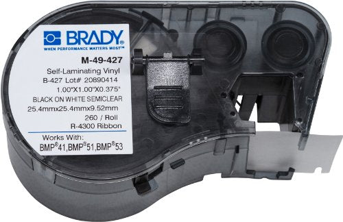 Brady Self-Laminating Vinyl Label Tape (M-49-427) - Black on White, Translucent Tape - Compatible with BMP41, BMP51, and BMP53 Label Makers - 1