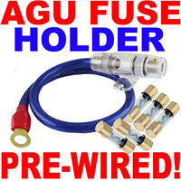 4 Gauge AGU Fuse Holder + 5 Pack Fuses + Free Wire