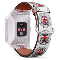 (London Tower Bridge Grunge Stamp with Flag of Union Jack) Patterned Leather Wristband Strap for Fitbit Ionic,The Replacement of Fitbit Ionic smartwatch Bands