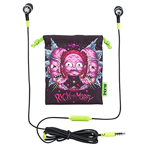 Rick and Morty Noise Isolating Earbuds with Built in Microphone and Pouch