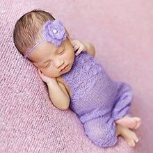 Load image into Gallery viewer, Baby Photography Props Boy Girl Photo Shoot Outfits Newborn Crochet Costume Infant Knitted Clothes Mohair Headdress Rompers (Purple)
