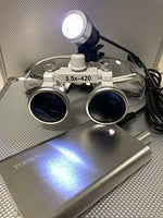 YOHOSO 3.5X 420mm Working Distance Surgical Binocular Loupes Optical Glass LED Headlight Aluminum Box Silver