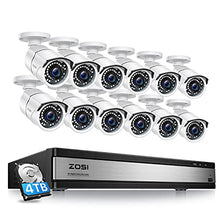 Load image into Gallery viewer, ZOSI H.265+ 1080p 16 Channel Security Camera System, Hybrid 4in1 DVR with Hard Drive 4TB and 12 x 1080p CCTV Bullet Camera Outdoor Indoor with 120ft Long Night Vision and 105Wide Angle, Remote Access
