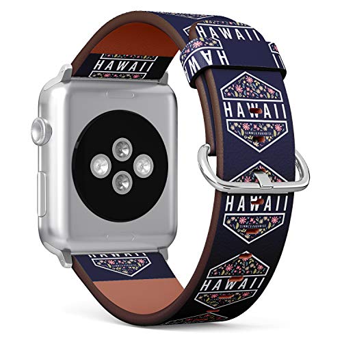 S-Type iWatch Leather Strap Printing Wristbands for Apple Watch 4/3/2/1 Sport Series (42mm) - Hawaii Summer Paradise Floral Badge