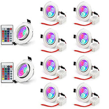 Load image into Gallery viewer, Pack of 10 LED Color Changing Recessed Lighting 3W RGB Downlight Ceiling Light with Remote Control
