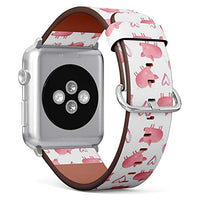 Compatible with Big Apple Watch 42mm, 44mm, 45mm (All Series) Leather Watch Wrist Band Strap Bracelet with Adapters (Cute Pig)
