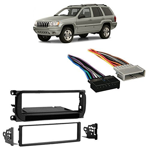 Compatible with Jeep Grand Cherokee 1999-2001 Single DIN Harness Radio Install Dash Kit