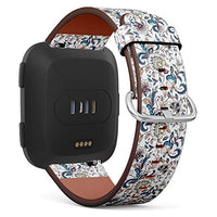 Replacement Leather Strap Printing Wristbands Compatible with Fitbit Versa - Vintage Flowers Seamless Background in Provence Style