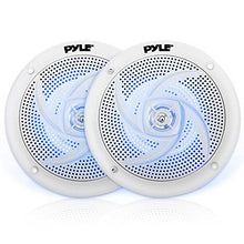 Load image into Gallery viewer, Pyle Marine Speakers - 4 Inch 2 Way Waterproof and Weather Resistant Outdoor Audio Stereo Sound System with LED Lights, 100 Watt Power and Low Profile Slim Style - 1 Pair - PLMRS43WL (White)
