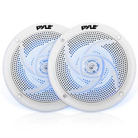 Pyle Marine Speakers - 4 Inch 2 Way Waterproof and Weather Resistant Outdoor Audio Stereo Sound System with LED Lights, 100 Watt Power and Low Profile Slim Style - 1 Pair - PLMRS43WL (White)