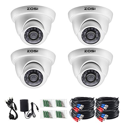 ZOSI 4PK 1280TVL 720P HD-TVI Security Camera 3.6mm Lens 24 IR-LEDs 1.0MPCCTV Camera Home Security Day Night Waterproof Camera for 720P 1080P HD-TVI Analog DVR Systems