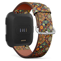 Replacement Leather Strap Printing Wristbands Compatible with Fitbit Versa - Ethnic Floral Mandala Seamless Pattern Colorful Mosaic Background