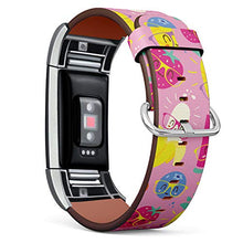 Load image into Gallery viewer, Replacement Leather Strap Printing Wristbands Compatible with Fitbit Charge 2 - Cartoon Punchy Pastel Fruits in Glasses Pink Pattern
