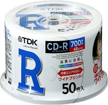 Load image into Gallery viewer, TDK data CD-R 700MB 48 speed corresponding white wide printable spindle 50 pieces of CD-R80PWDX50PA
