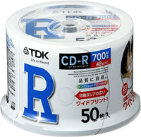 TDK data CD-R 700MB 48 speed corresponding white wide printable spindle 50 pieces of CD-R80PWDX50PA