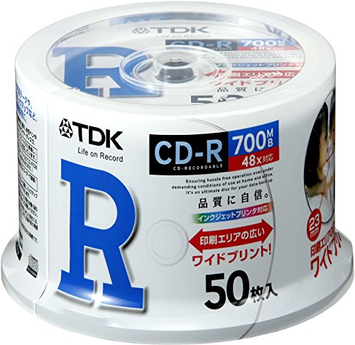 TDK data CD-R 700MB 48 speed corresponding white wide printable spindle 50 pieces of CD-R80PWDX50PA