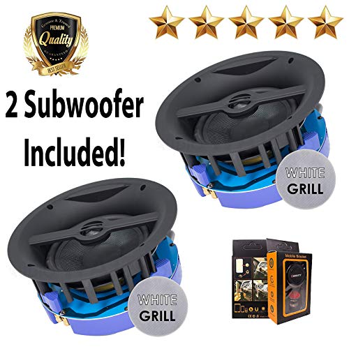 Package: Gravity Premium SG-6HW 6.5 400 Watts Subwoofer Flush Mount in-Wall in-Ceiling 2-Way Universal Home Speaker System with Woven Cone Silk Tweeter for Great BASS! (2 Subwoofer Included)