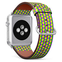 Compatible with Small Apple Watch 38mm, 40mm, 41mm (All Series) Leather Watch Wrist Band Strap Bracelet with Adapters (Traditional Mardi Gras Diamond)