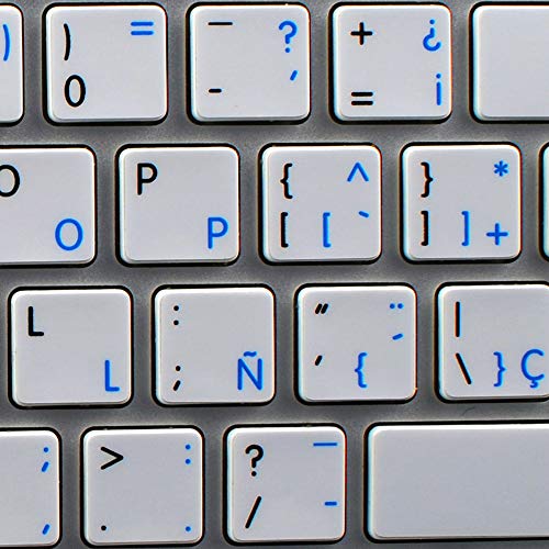 MAC NS Spanish - English Non-Transparent Keyboard Labels Layout White Background for Desktop, Laptop and Notebook