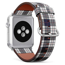 Load image into Gallery viewer, Compatible with Big Apple Watch 42mm, 44mm, 45mm (All Series) Leather Watch Wrist Band Strap Bracelet with Adapters (Blue White Tartan Plaid Scottish)
