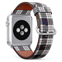 Compatible with Big Apple Watch 42mm, 44mm, 45mm (All Series) Leather Watch Wrist Band Strap Bracelet with Adapters (Blue White Tartan Plaid Scottish)