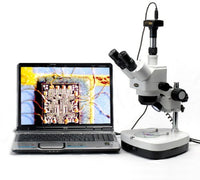 AmScope SH-2TZC-10M Digital Professional Trinocular Stereo Zoom Microscope, WF10x and WF20x Eyepieces, 10X-80X Magnification, 1X-4X Zoom Objective, Upper and Lower Halogen Lighting with Rheostat, 110V