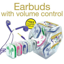 Load image into Gallery viewer, Earbuds with Volume Control Tub Display Assorted Colors, Case of 96
