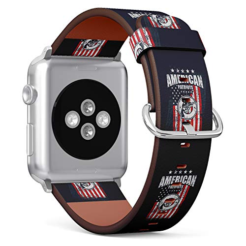 S-Type iWatch Leather Strap Printing Wristbands for Apple Watch 4/3/2/1 Sport Series (38mm) - Patriots and Flag of United States