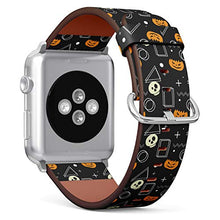 Load image into Gallery viewer, S-Type iWatch Leather Strap Printing Wristbands for Apple Watch 4/3/2/1 Sport Series (42mm) - Halloween Ghost Pumpkin and Geometric Pattern
