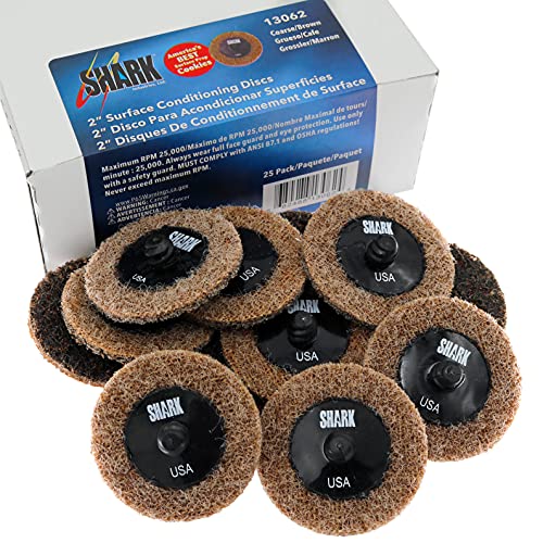 Shark Industries PN-13062 25-Pack Brown/Coarse Type R Quick Change Surface Conditioning Discs, 2 Diameter  Coarse Grit for Cleaning, Finishing and Deburring on All Metals (25 Discs)