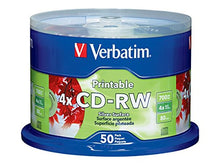 Load image into Gallery viewer, Verbatim CD-RW 700MB 2X-4X DataLifePlus Silver Inkjet Printable with Branded Hub - 50pk Spindle - 95159
